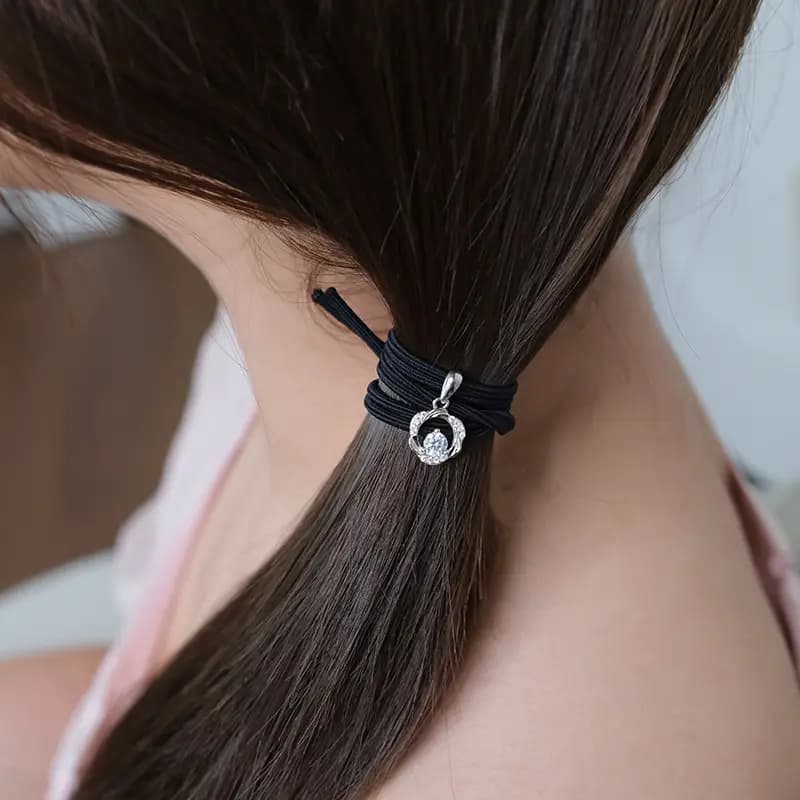 CHIMERA Forest Style Light Luxury Niche Design Sense Mobius Ring Flash Diamond Pendant Elastic Hair Tie Artistic Elegant Temperament Daily Commute Versatile Hair Tie Bracelet Two-In-One Fabric Elastic Hair Tie Hair Accessory Women's 5
