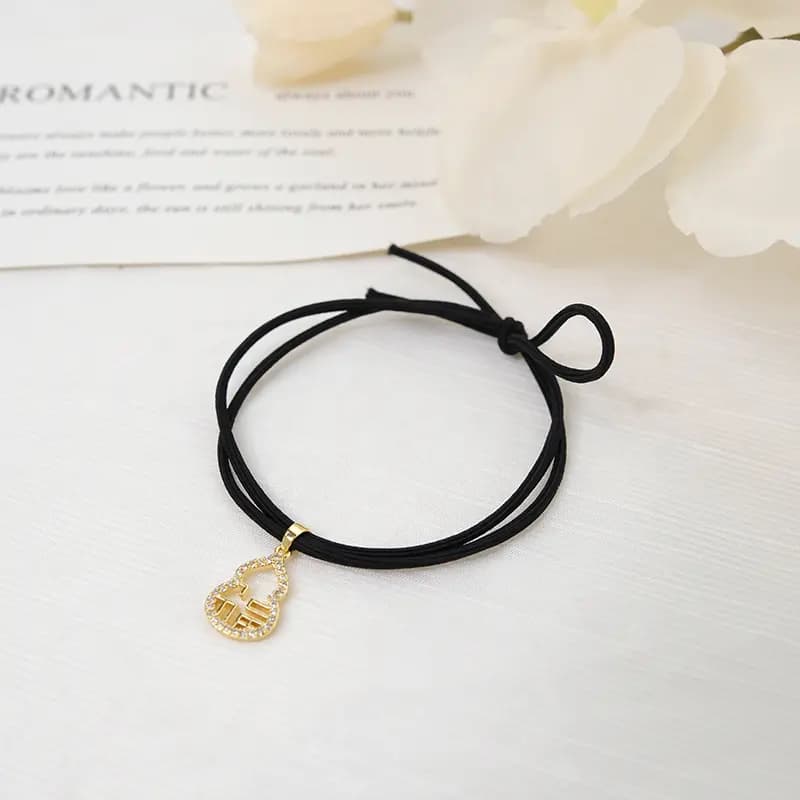 CHIMERA Chinese New Trendy Forest Style Niche Design Sense Geometric Hollow Out Flash Diamond Gourd Fu Character Pendant Elastic Hair Tie Exquisite Light Luxury Elegant Temperament Daily Versatile Commute Bracelet Hair Tie Two-In-One Fabric Elastic Hair 7