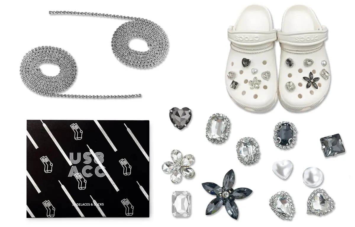 US8ACC Heart Pearl Cute Sweet Cool Dark Metal Crocs Beach Clog Flower Buckle Decoration Accessory DIY Set Shoelaces Unisex Couple