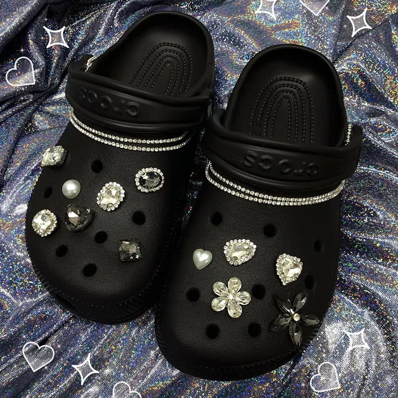 US8ACC Heart Pearl Cute Sweet Cool Dark Metal Crocs Beach Clog Flower Buckle Decoration Accessory DIY Set Shoelaces Unisex Couple 4