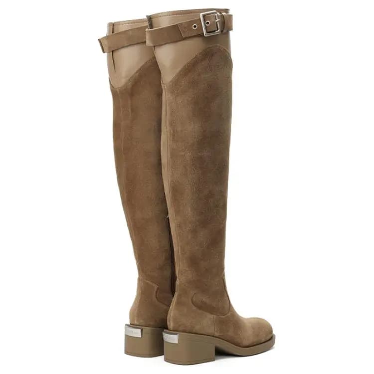 DAPHNE LAB Round Toe British Style Knee-High Boots Women's 5.5cm Heel 3