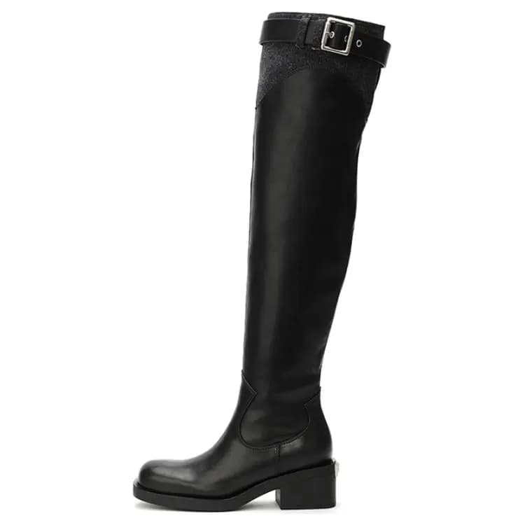 DAPHNE LAB Round Toe British Style Knee-High Boots Women's 5.5cm Heel 5