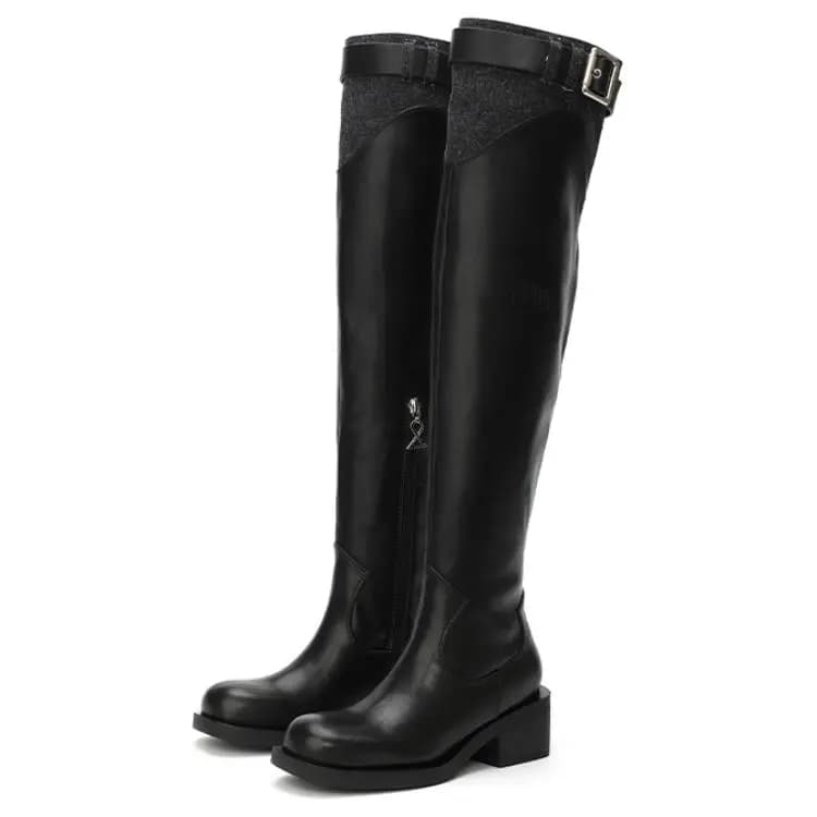 DAPHNE LAB Round Toe British Style Knee-High Boots Women's 5.5cm Heel 6