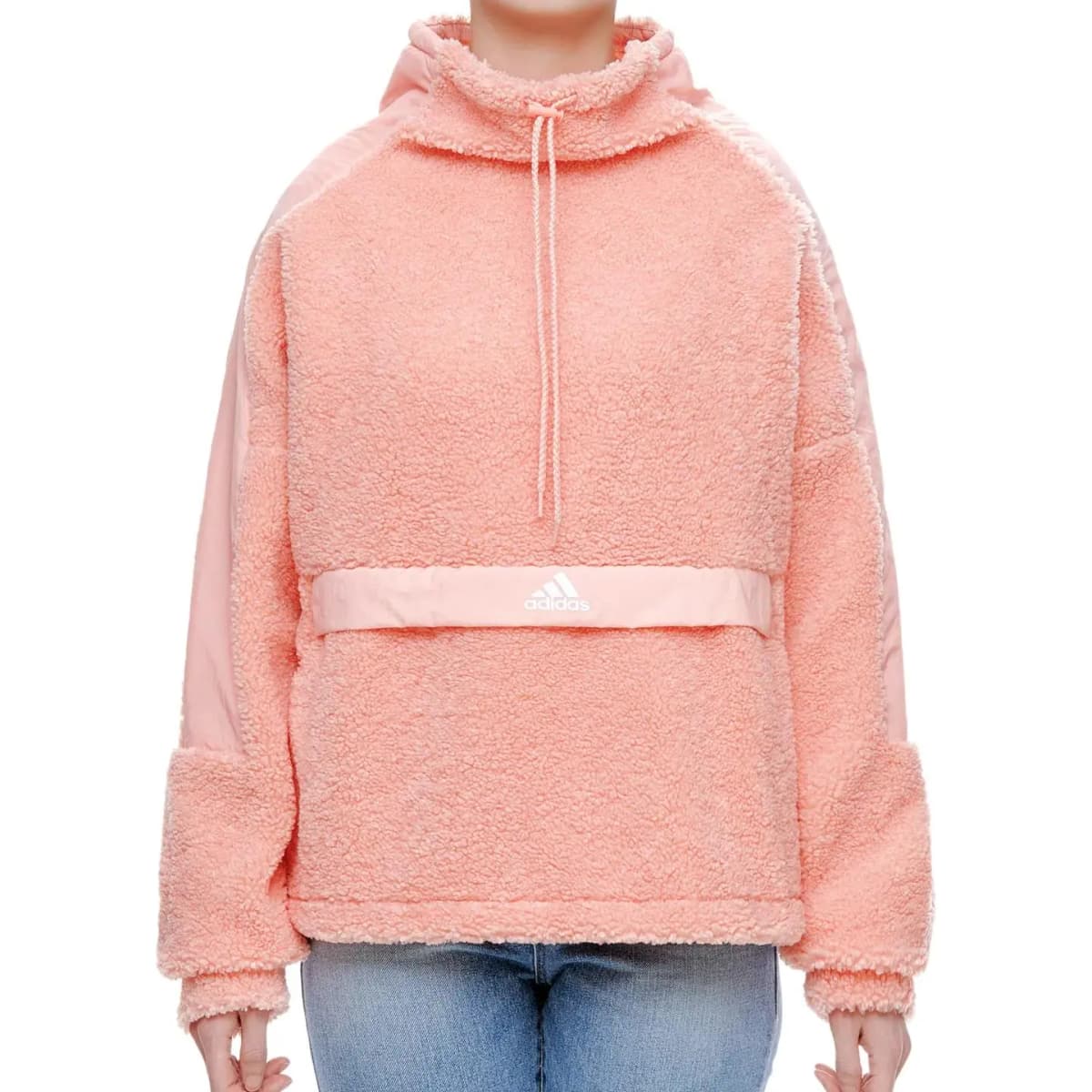 adidas High-Neck Sport Warmth Fleece-Lined Patchwork Jacket Women's Pink
