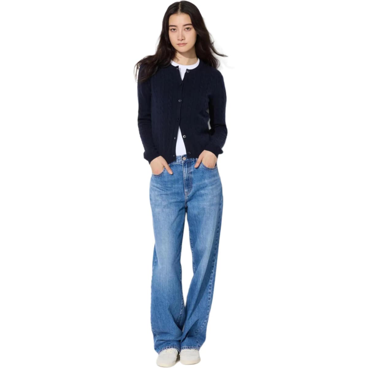 UNIQLO Color-Block Loose Straight Comfortable Jeans Women's Lake Blue 6