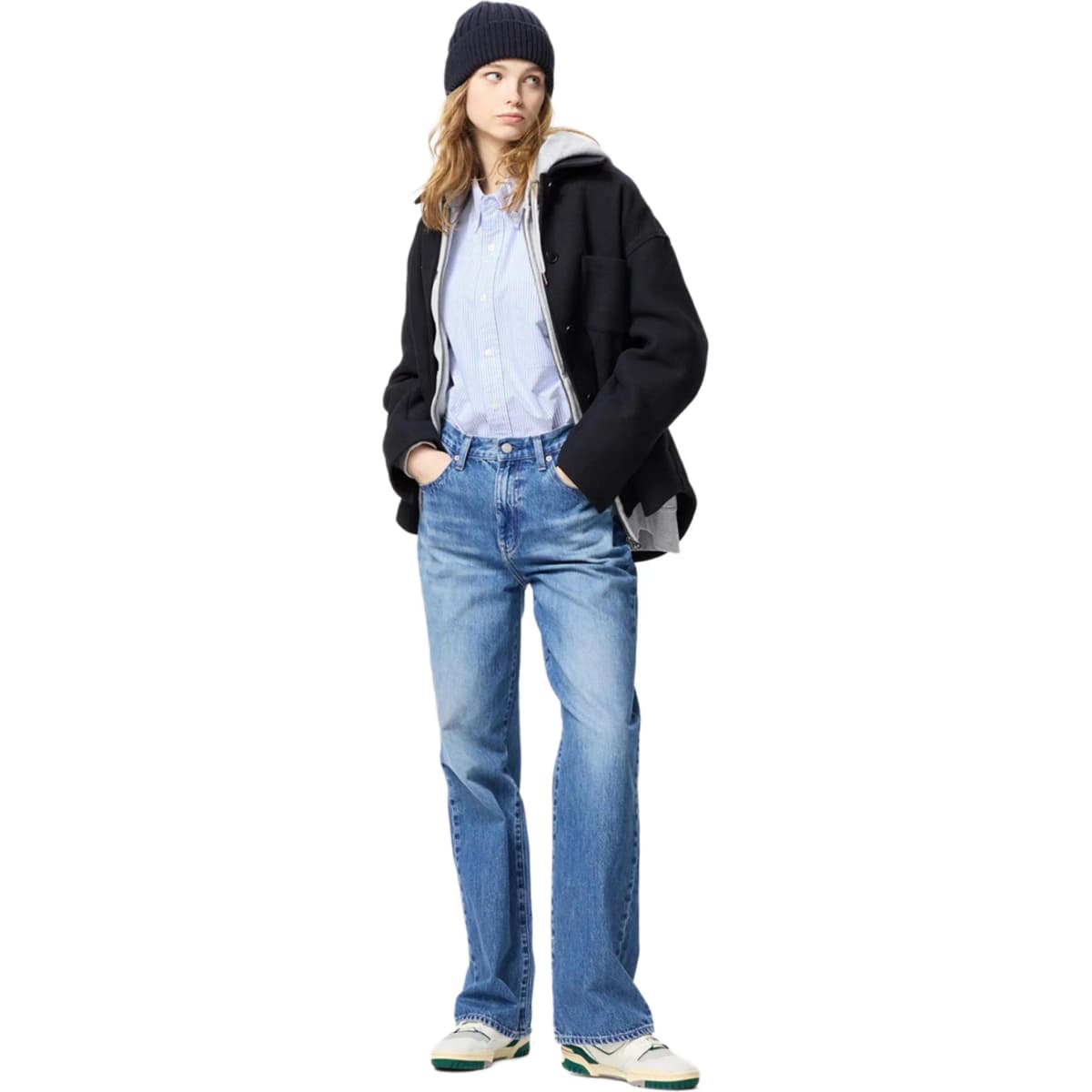 UNIQLO Color-Block Loose Straight Comfortable Jeans Women's Lake Blue 5