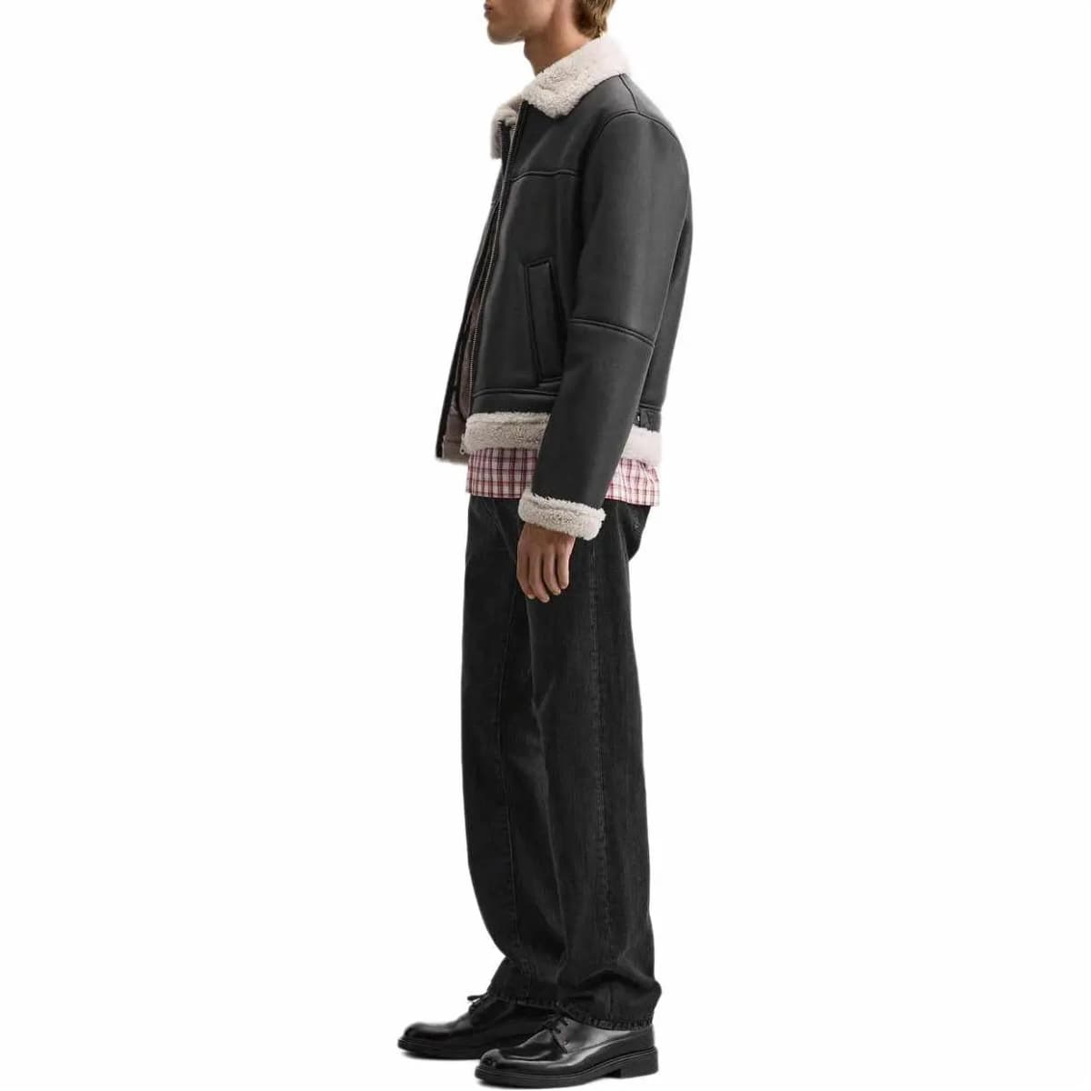 ZARA Dəri Jacket Kişi Qara 5