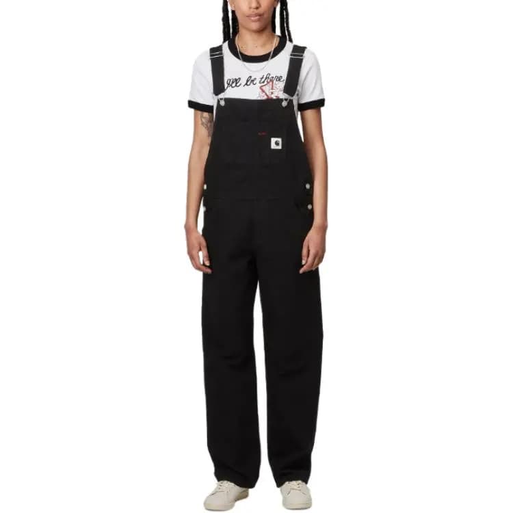 Carhartt WIP FW24 Fullscreen W' Bib Overall Straight Multi-Pocket Metal Rivet Heavy Square Tag Adjustable Strap Overalls Women's Black 3