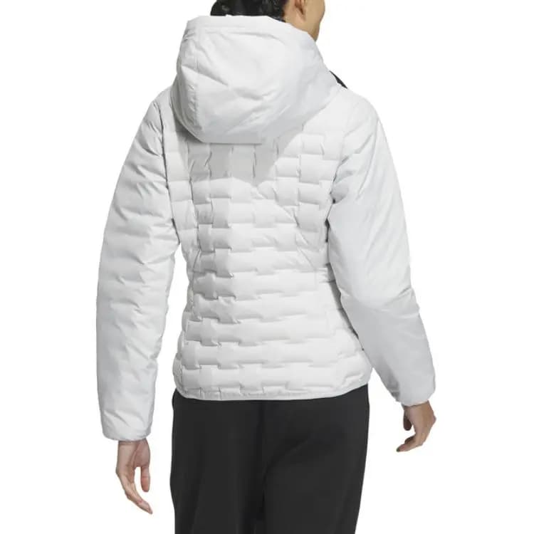 adidas FW24 GOOSE DOWN WOVEN BAFFLE Comfortable Hooded Zipper Down Jacket Women's Light Gray 2