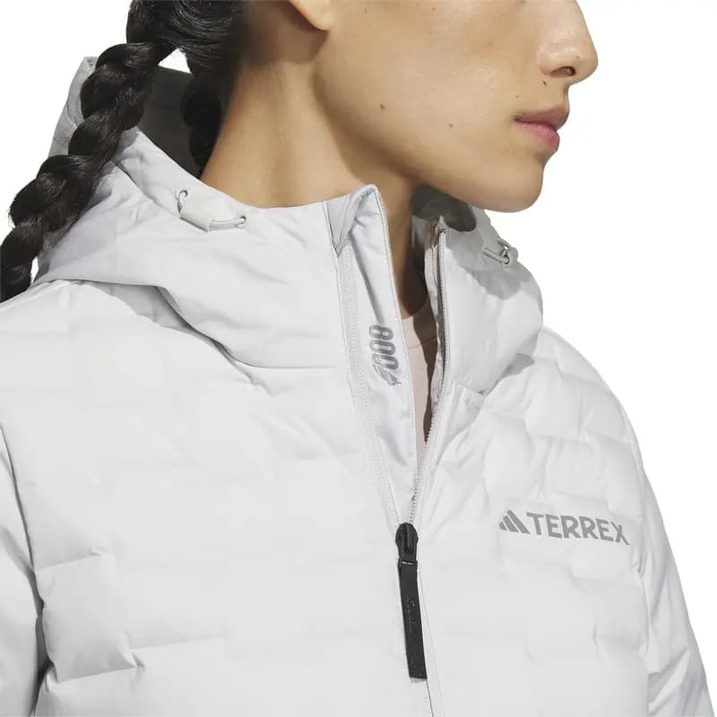 adidas FW24 GOOSE DOWN WOVEN BAFFLE Comfortable Hooded Zipper Down Jacket Women's Light Gray 5