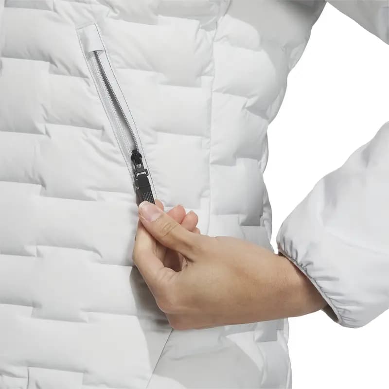 adidas FW24 GOOSE DOWN WOVEN BAFFLE Comfortable Hooded Zipper Down Jacket Women's Light Gray 4