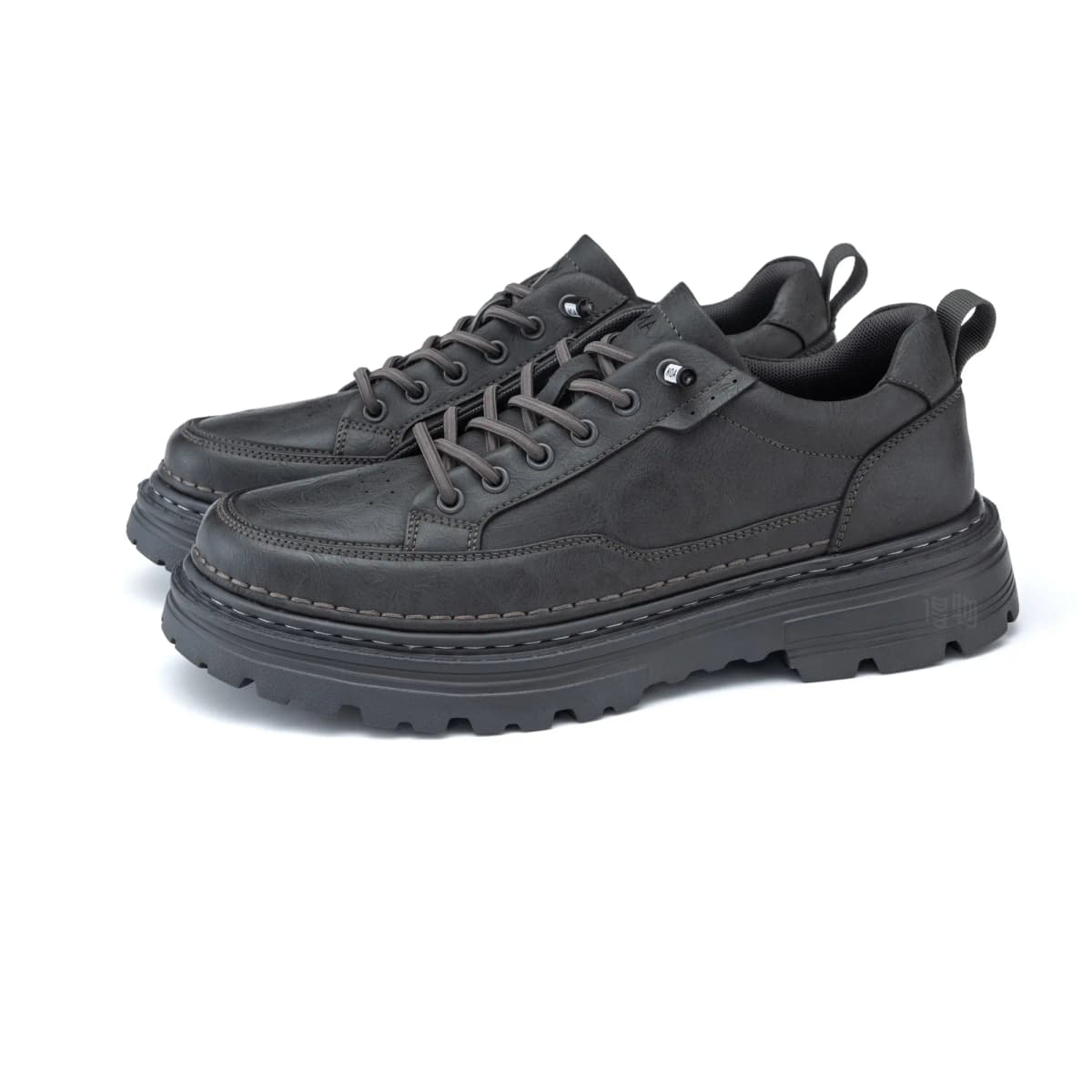 AOKANG Synthetic Leather Casual Retro Fashion European American Simple Style Fashion British Style Leather Patch Plain Wear-Resistant Comfort Versatile Texture Thick Sole Lace-Up Work Boots Men's Gray 3