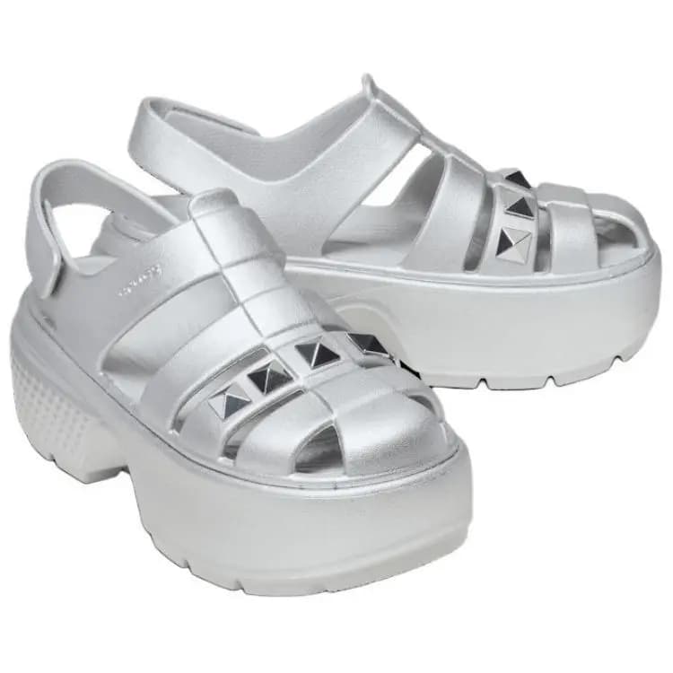 Crocs Stomp Comfortable Roman Sandals 5.9cm Women's Silver 4