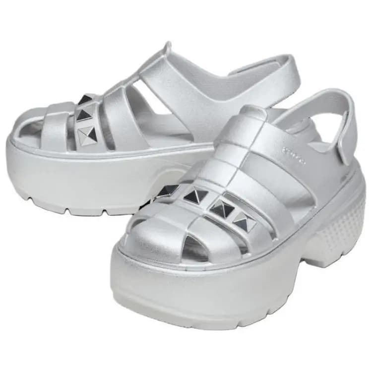 Crocs Stomp Comfortable Roman Sandals 5.9cm Women's Silver 3