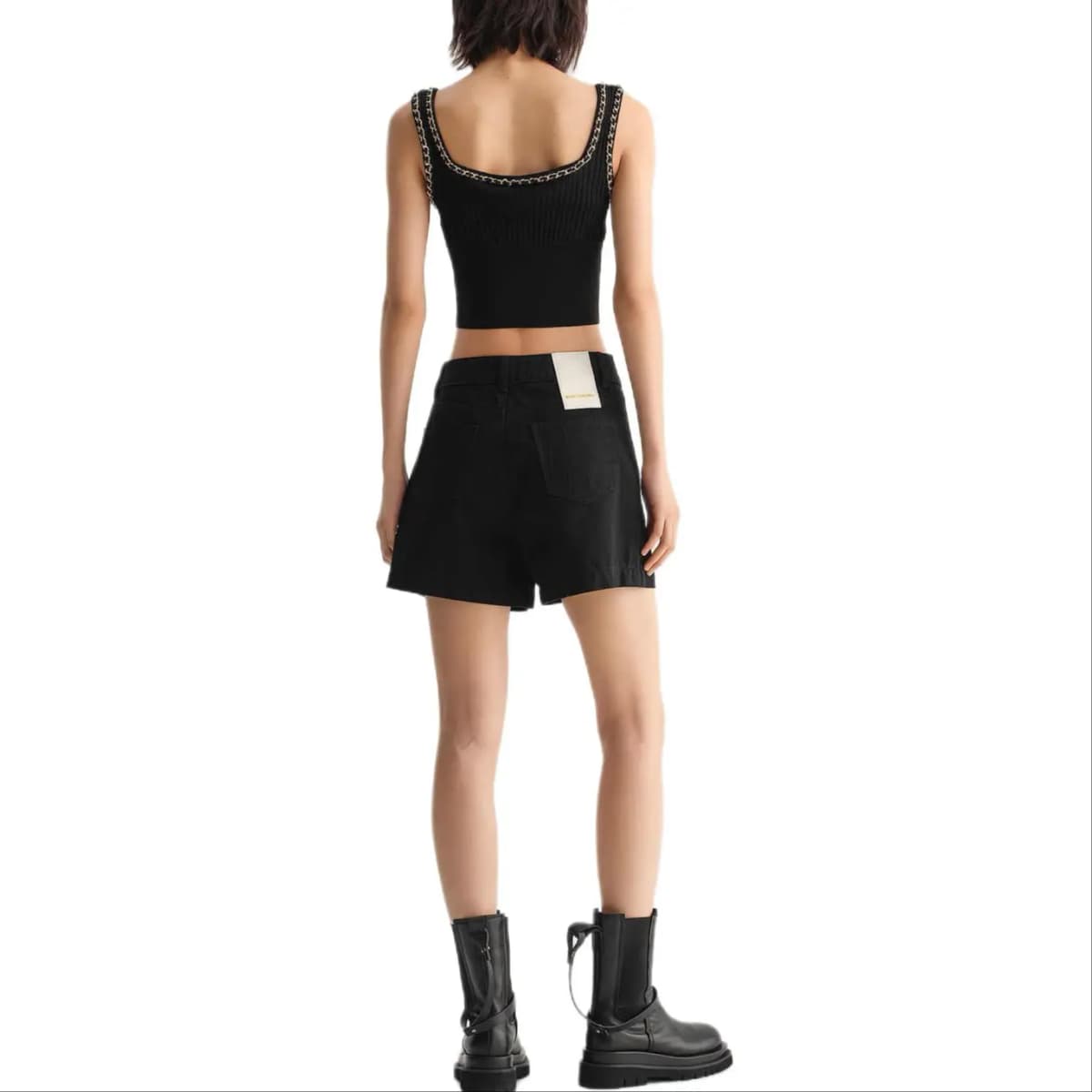 KARL LAGERFELD Fashion Street Urban Casual Luxury Solid Color Straight Logo H-Buckle Zip Short Denim Shorts Women's Black 3