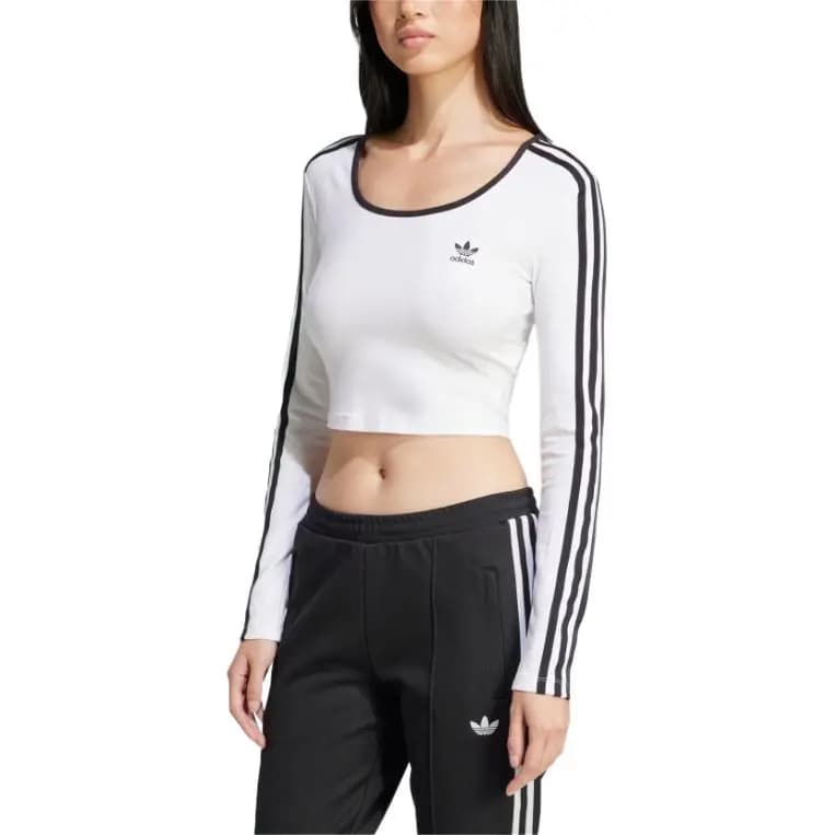 Adidas Adicolor 3 Stripes Uzunqol Qadın Köynəyi Ağ 2
