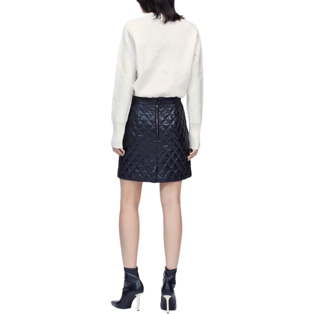 KARL LAGERFELD Women's Urban Outing Social Workplace Luxury Solid Color Chain Mid-Waist Leather Mini Skirt Black 8