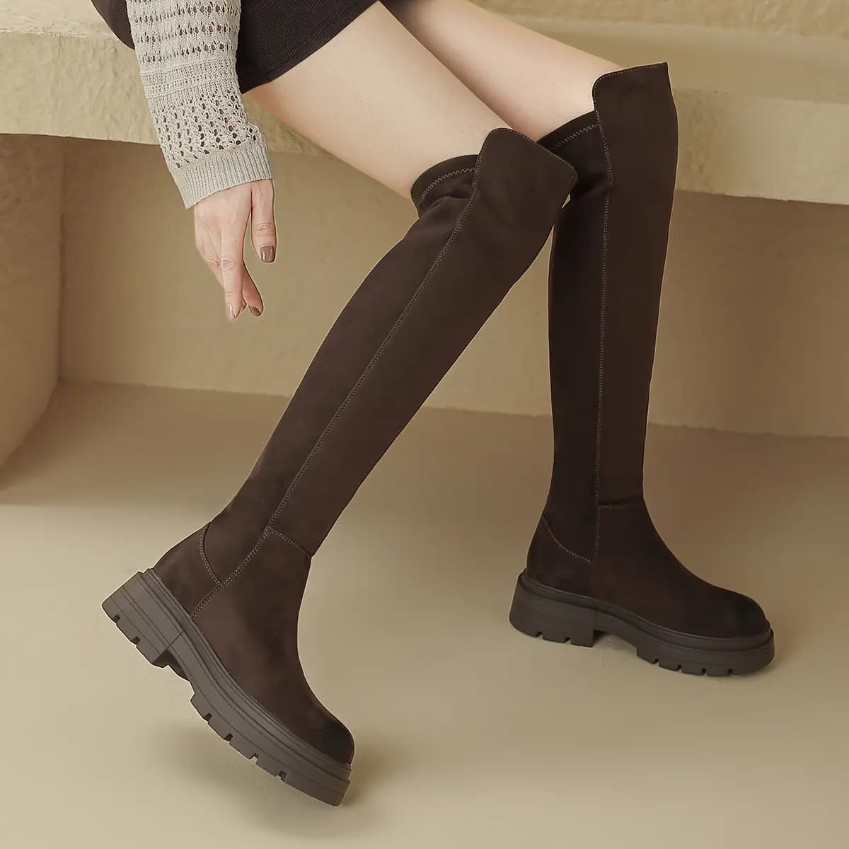 D:FUSE SCANDINAVIA Winter Combat Boots Over-The-Knee Boots Women's 10