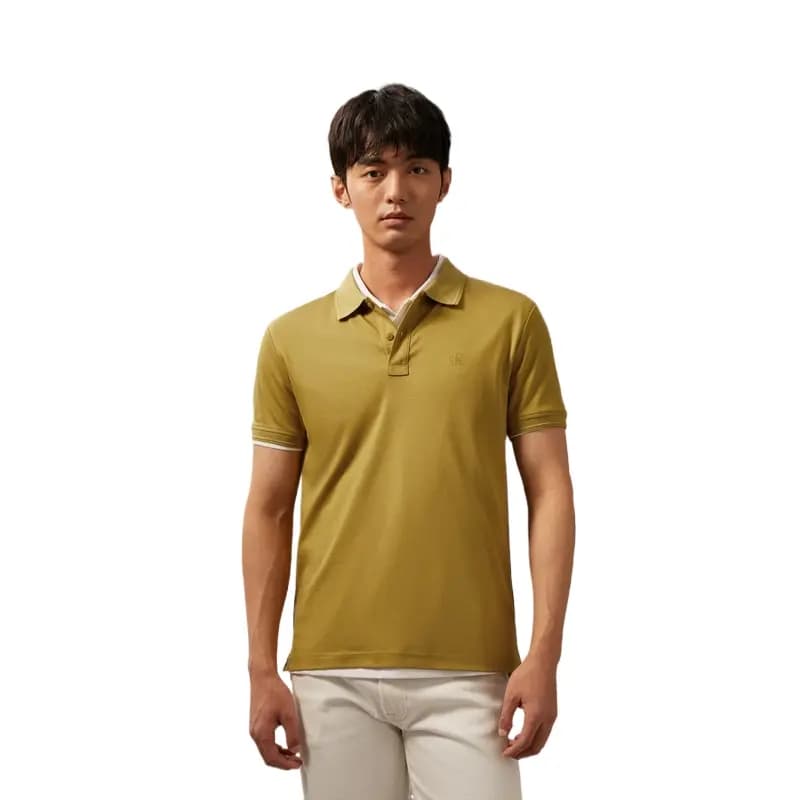 CALVIN KLEIN Business Casual Solid Color Letter Pullover Cotton Short Sleeve Polo Shirt Men's 3