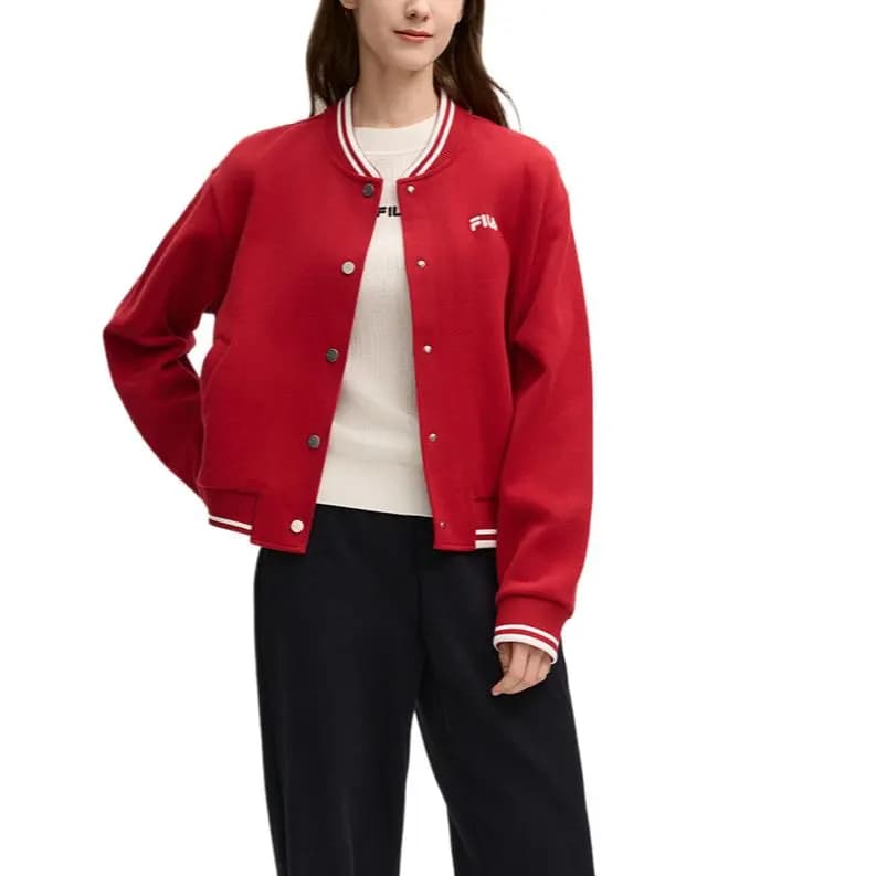 FILA HERITAGE Casual Comfort Relaxed Warm Baseball Jacket Women's Rhythm Red 3
