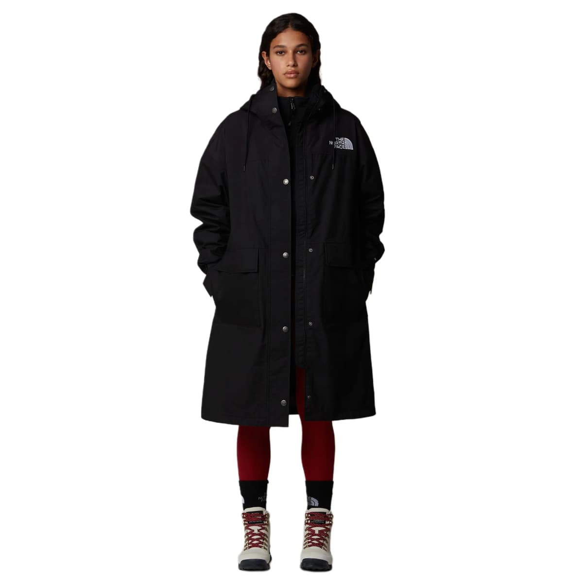 THE NORTH FACE Solid Color Letter Hooded Mid-Length Long Sleeve Parka Coat Women's Black 4