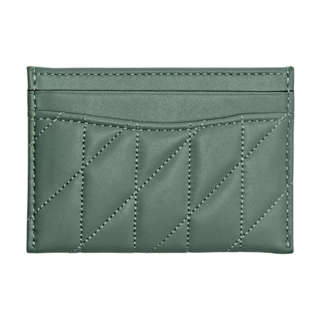 COACH Essential 11 Gold Logo Stripe Quilting Napa Leather Card Case Mini Women's Brass & Sage 2