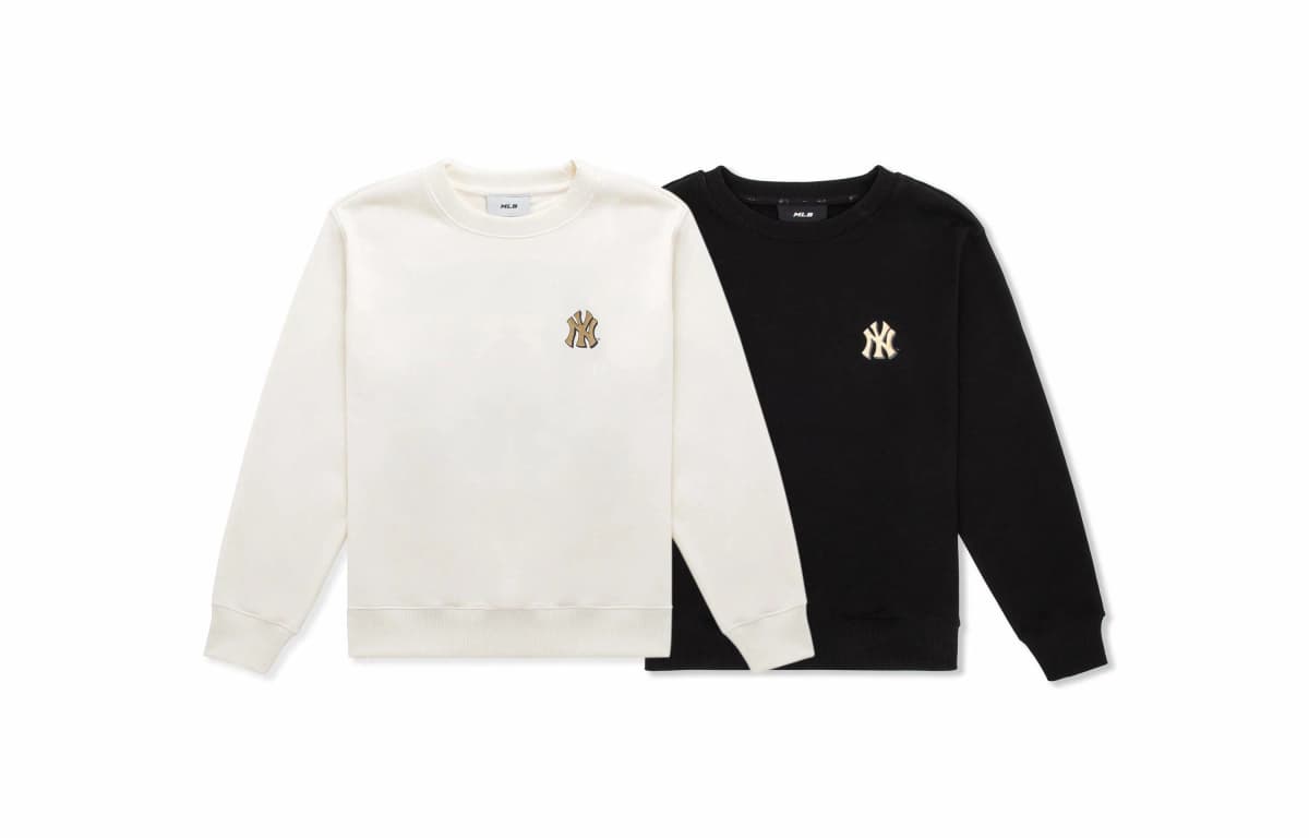 MLB New York Yankees SS25 Snake Cartoon Pattern Loose Round Neck Long Sleeve Sweatshirt Two-Piece Set Unisex Black White