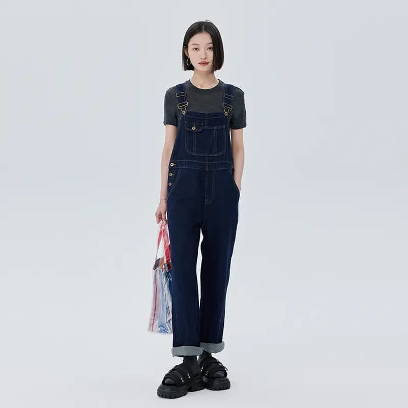 SOON FLOWER Classic Denim Overalls Women's Dark Blue 3