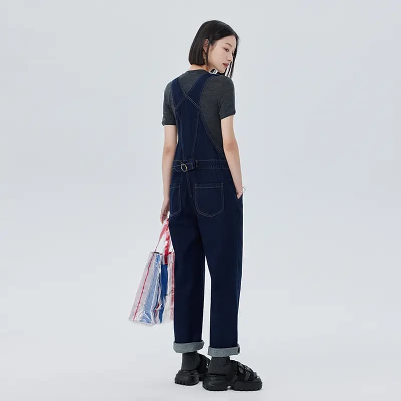 SOON FLOWER Classic Denim Overalls Women's Dark Blue 6
