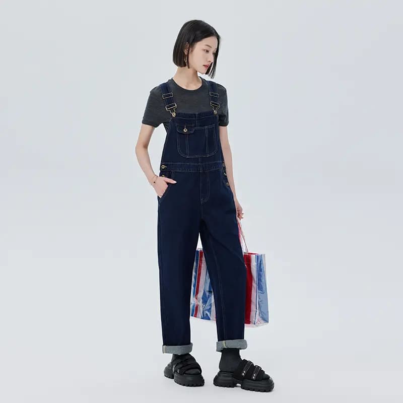 SOON FLOWER Classic Denim Overalls Women's Dark Blue 7