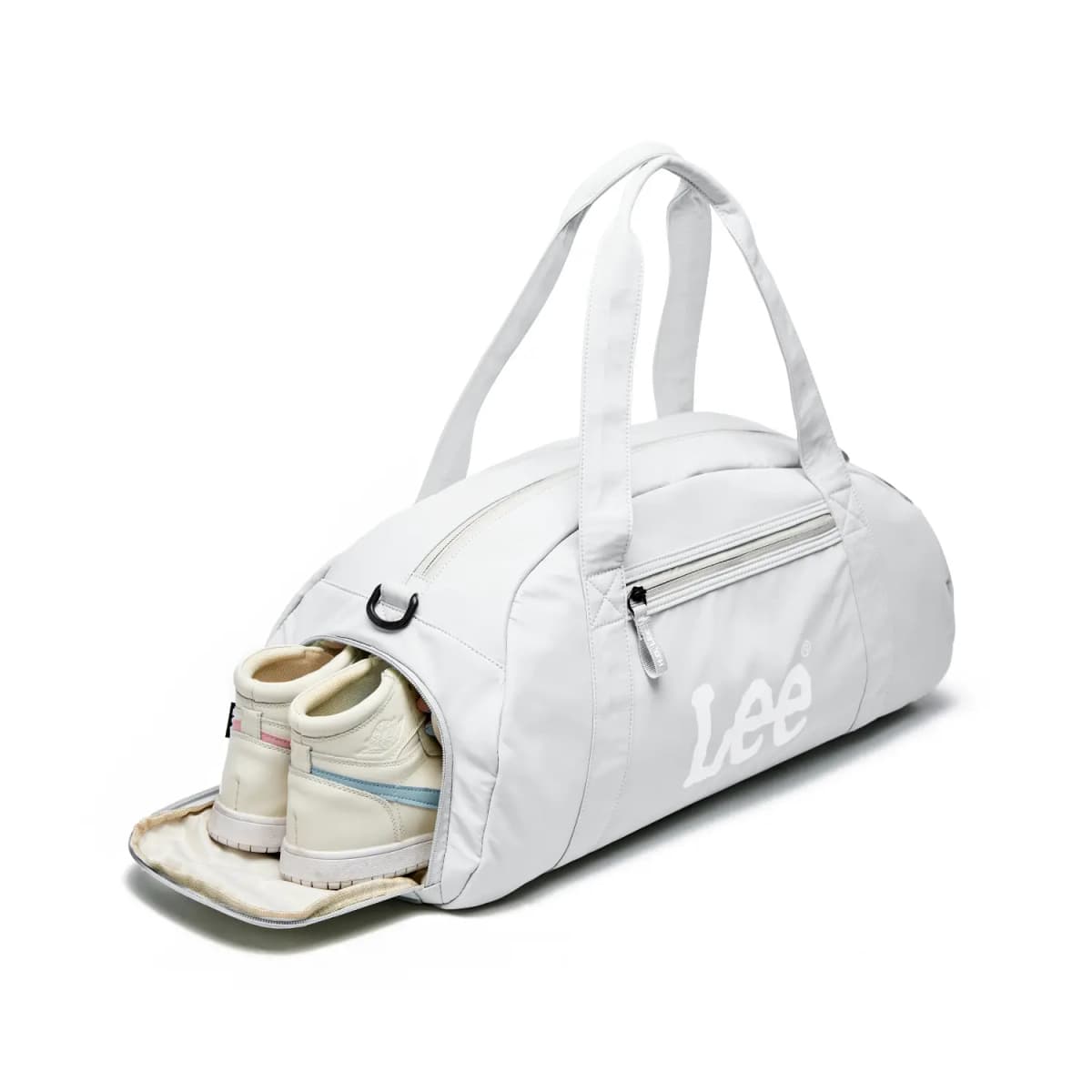 Lee 40L Trendy Fashion Simple Versatile Large Capacity Duffel Bag Travel Crossbody Bag Casual Swim Sports Gym Bag Separate Shoe Compartment Wet-Dry Separation Fabric Travel Bag Unisex Light Grey 6