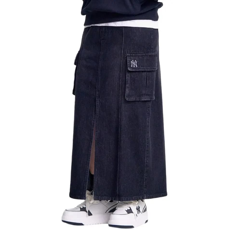 MLB New York Yankees Fashion Comfortable Versatile Retro Denim Long Skirt Women's Black 3