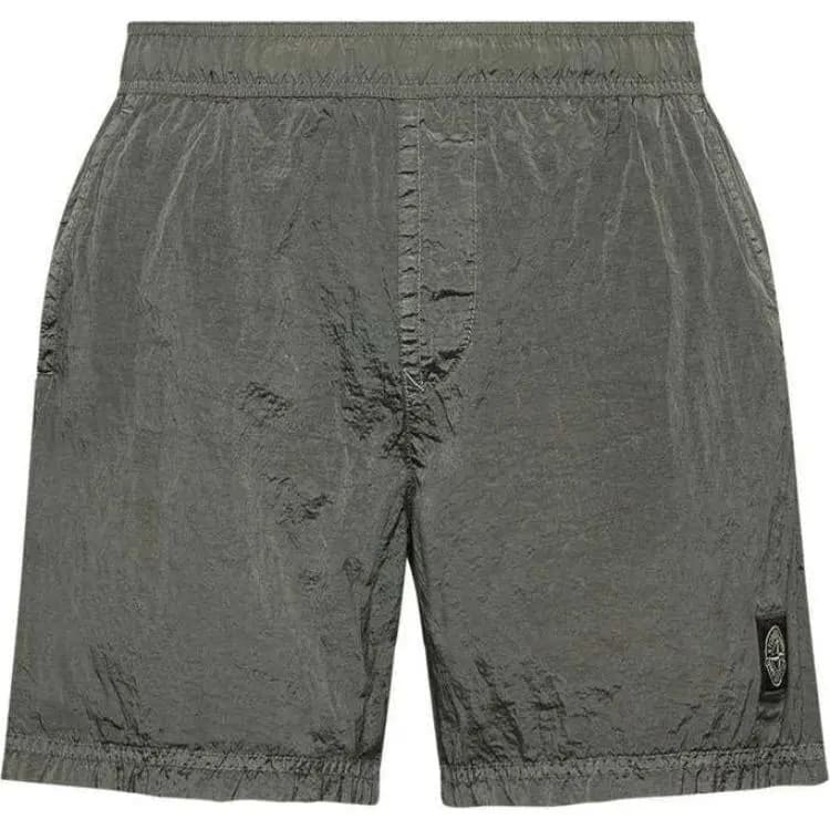 STONE ISLAND Logo徽标 Flat Front Swim Trunks Men's Olive Green