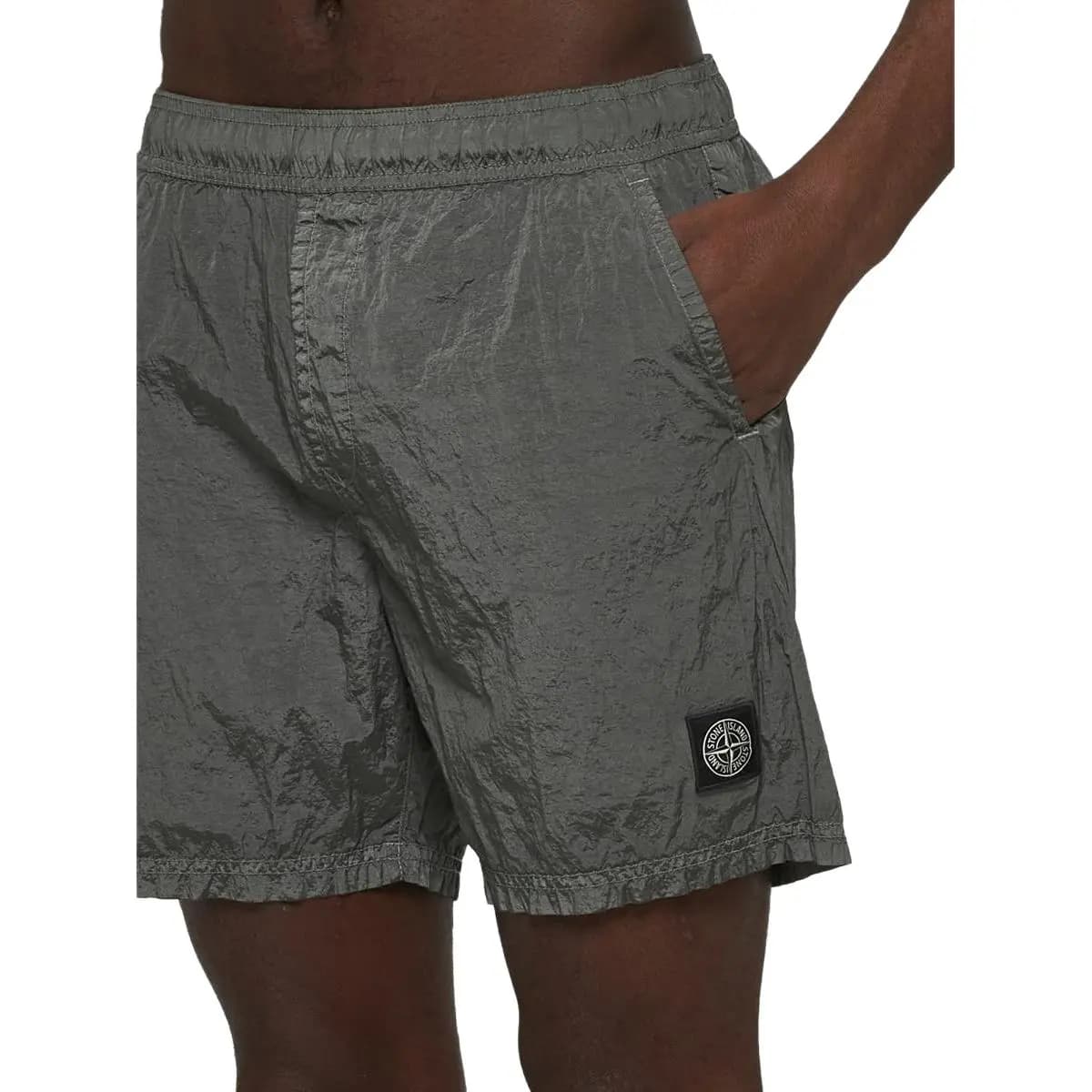 STONE ISLAND Logo徽标 Flat Front Swim Trunks Men's Olive Green 4
