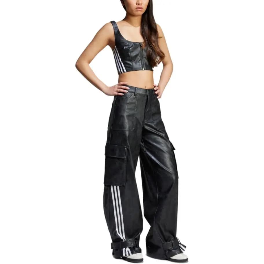 adidas originals Classic Sport Series Loose Fashion Stripe Casual Cargo Pants Women's Black 3