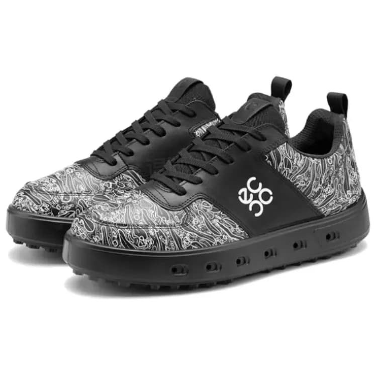 ECCO Street 720 Series Leather Comfortable Simple Low-Top Golf Shoes Men's Black 3