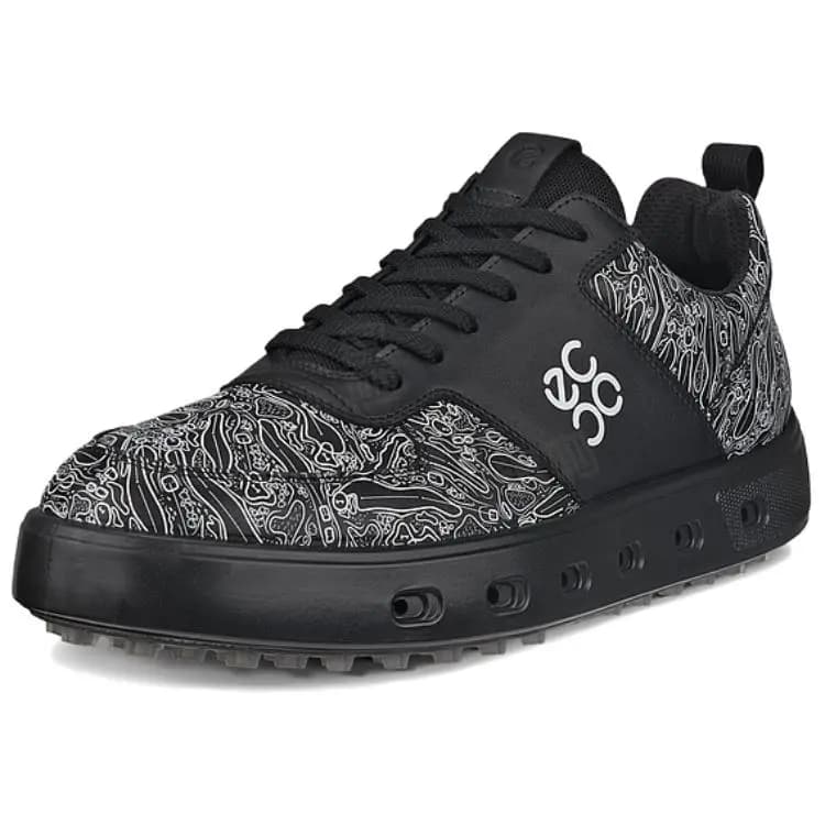 ECCO Street 720 Series Leather Comfortable Simple Low-Top Golf Shoes Men's Black 2