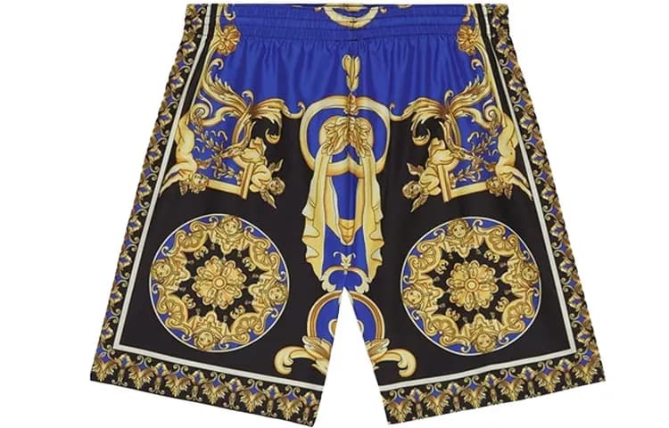 VERSACE Pattern Print Lace-Up Casual Swim Trunks Men's Blue 2