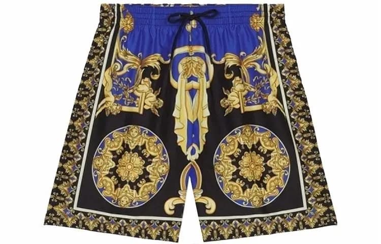 VERSACE Pattern Print Kişi Üzgüçü Şortu Mavi