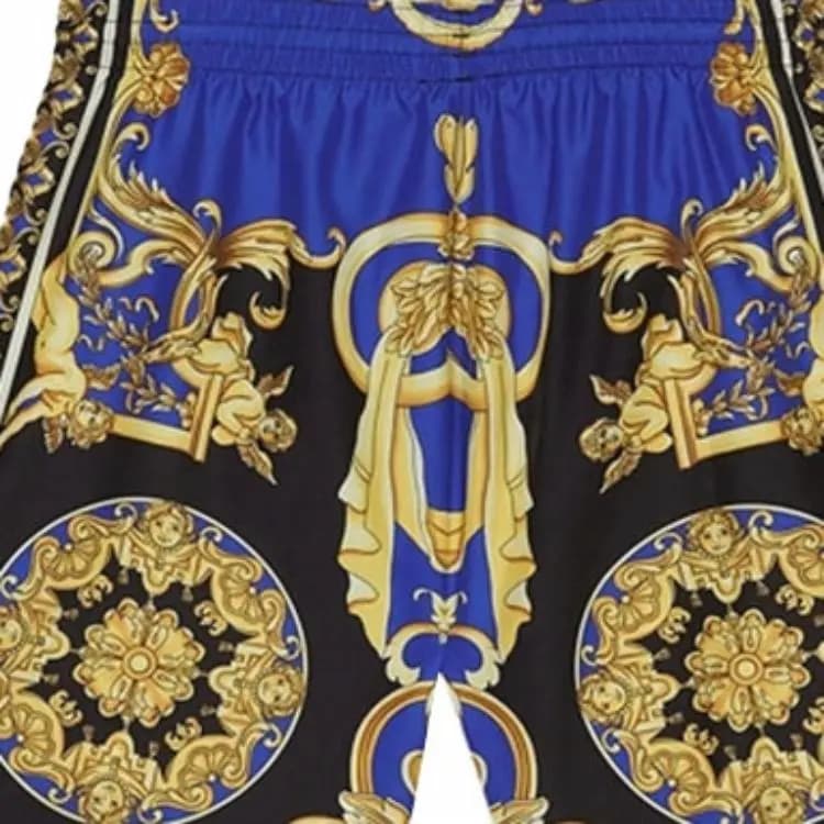 VERSACE Pattern Print Lace-Up Casual Swim Trunks Men's Blue 5