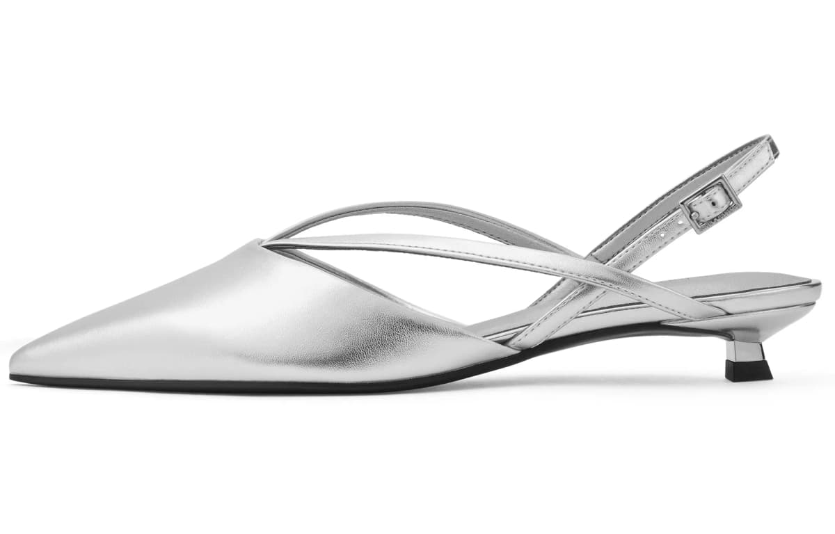 CHARLES&KEITH PU Fabric Pointed Toe V-Cut Low Heel Qadın Səndəli 2.5sm 8
