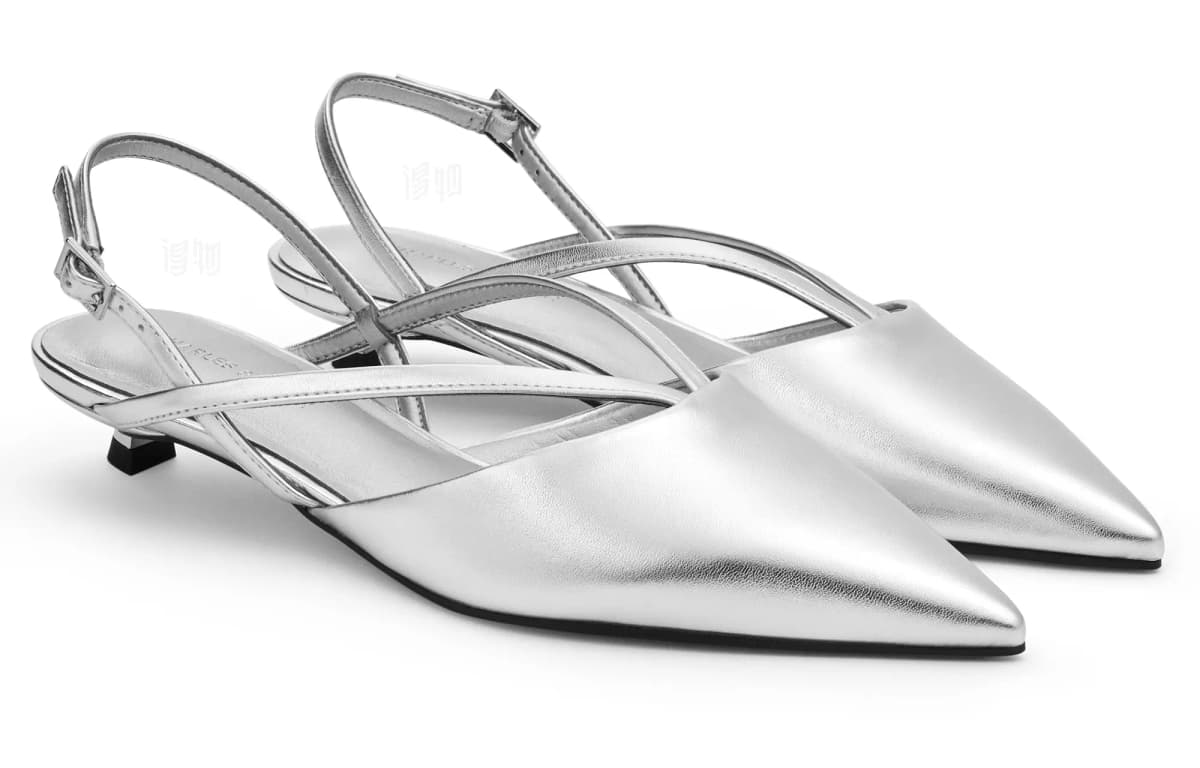 CHARLES&KEITH PU Fabric Pointed Toe V-Cut Low Heel Qadın Səndəli 2.5sm 9