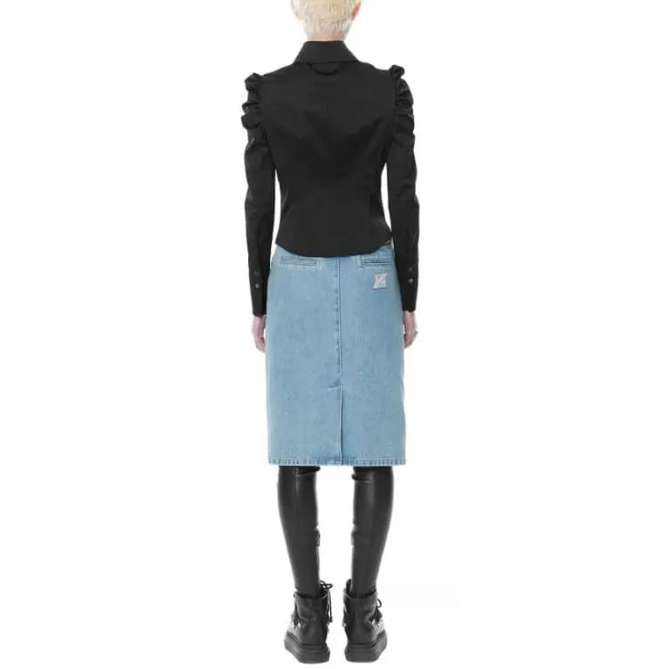 WE11DONE FW21 Fermuarlı Denim Midi Ətək Mavi 3