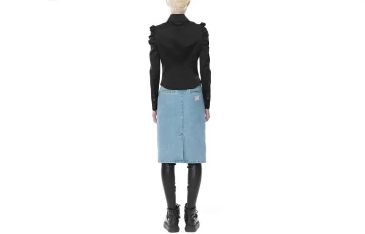 WE11DONE FW21 Fermuarlı Denim Midi Ətək Mavi 2