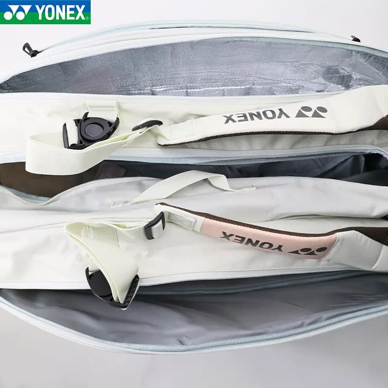 YONEX Large Capacity Water-Resistant Durable Badminton Racket Backpack Holds 5 Rackets Fabric & Synthetic Leather Unisex Sand Beige 6