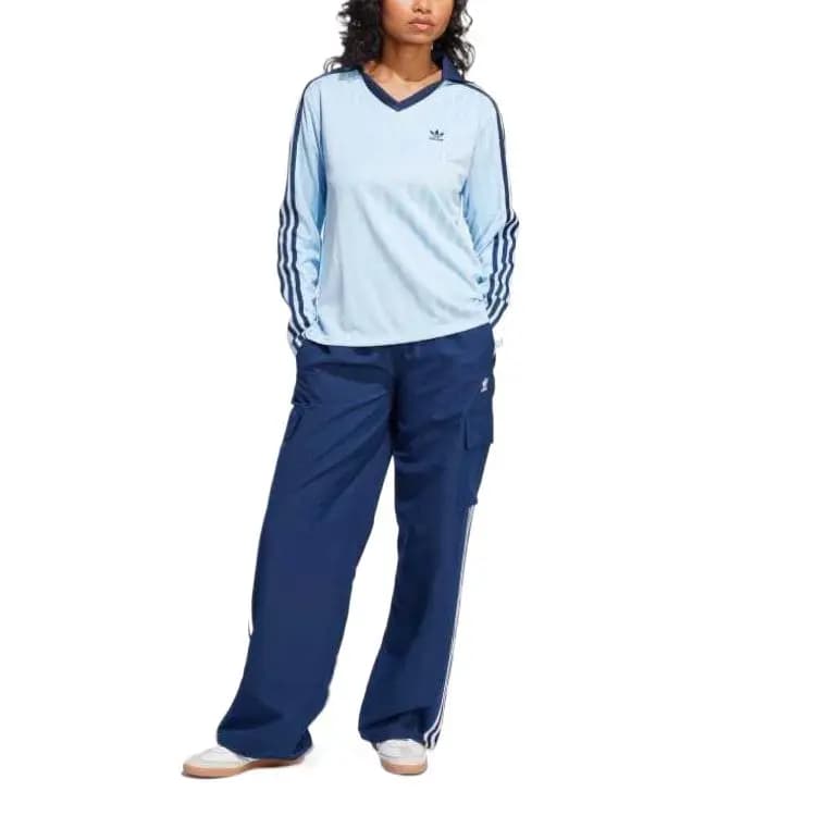 adidas originals ADICOLOR V-Yaxa Uzunqol Polo Köynək Qadın Səma Mavisi 4