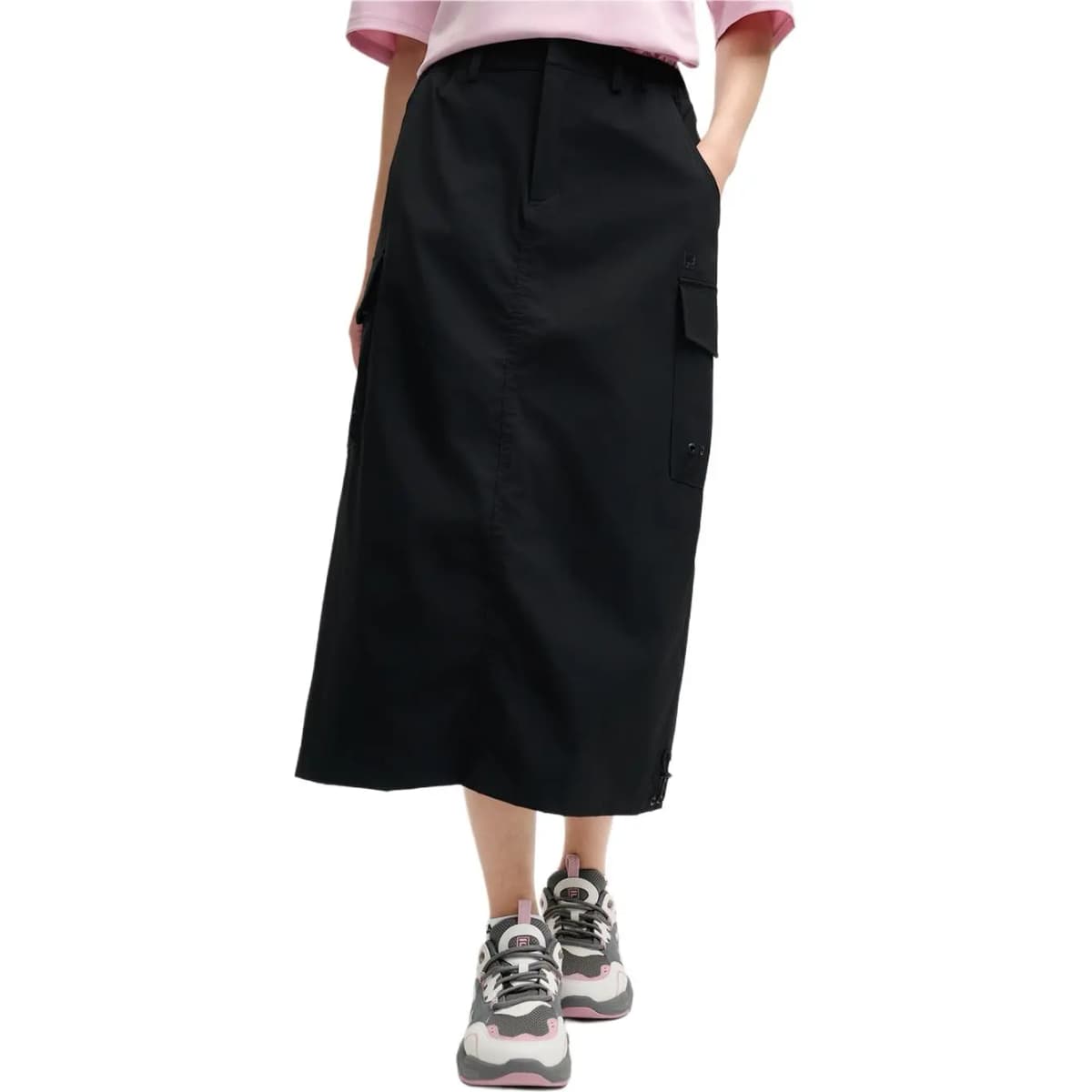 FILA ORIGINALE Heart Woven Pink Skirt Cargo Comfortable Half-Length Casual Long Skirt Women's Black 5