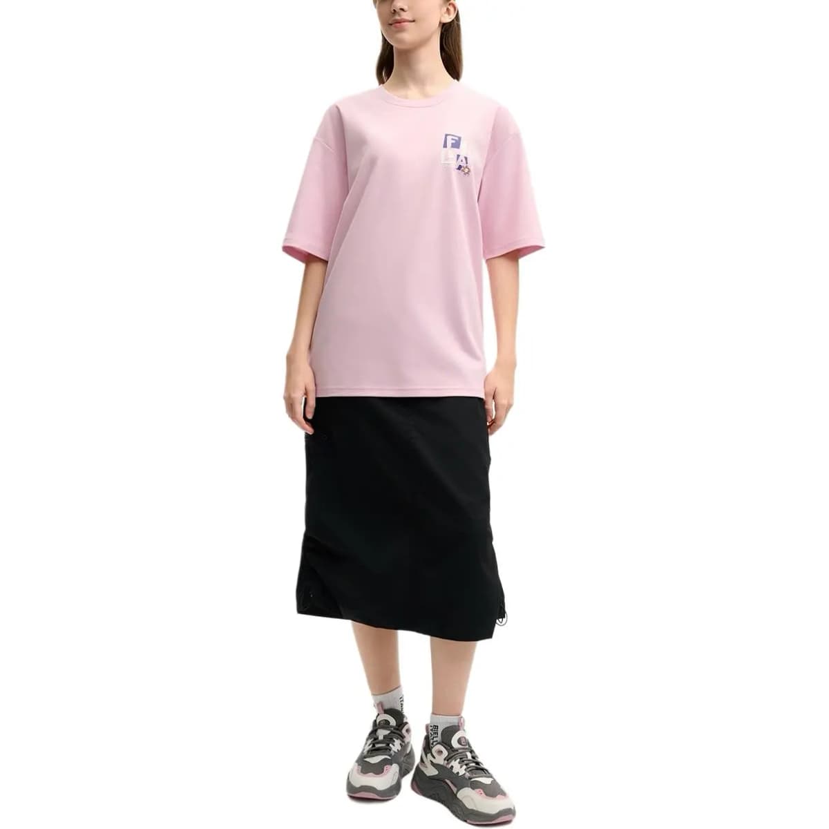 FILA ORIGINALE Heart Woven Pink Skirt Cargo Comfortable Half-Length Casual Long Skirt Women's Black 6