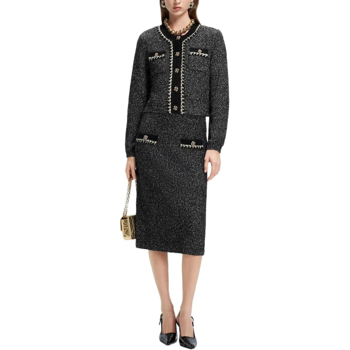 KARL LAGERFELD SS25 Qadın Uzun Don Qara 4