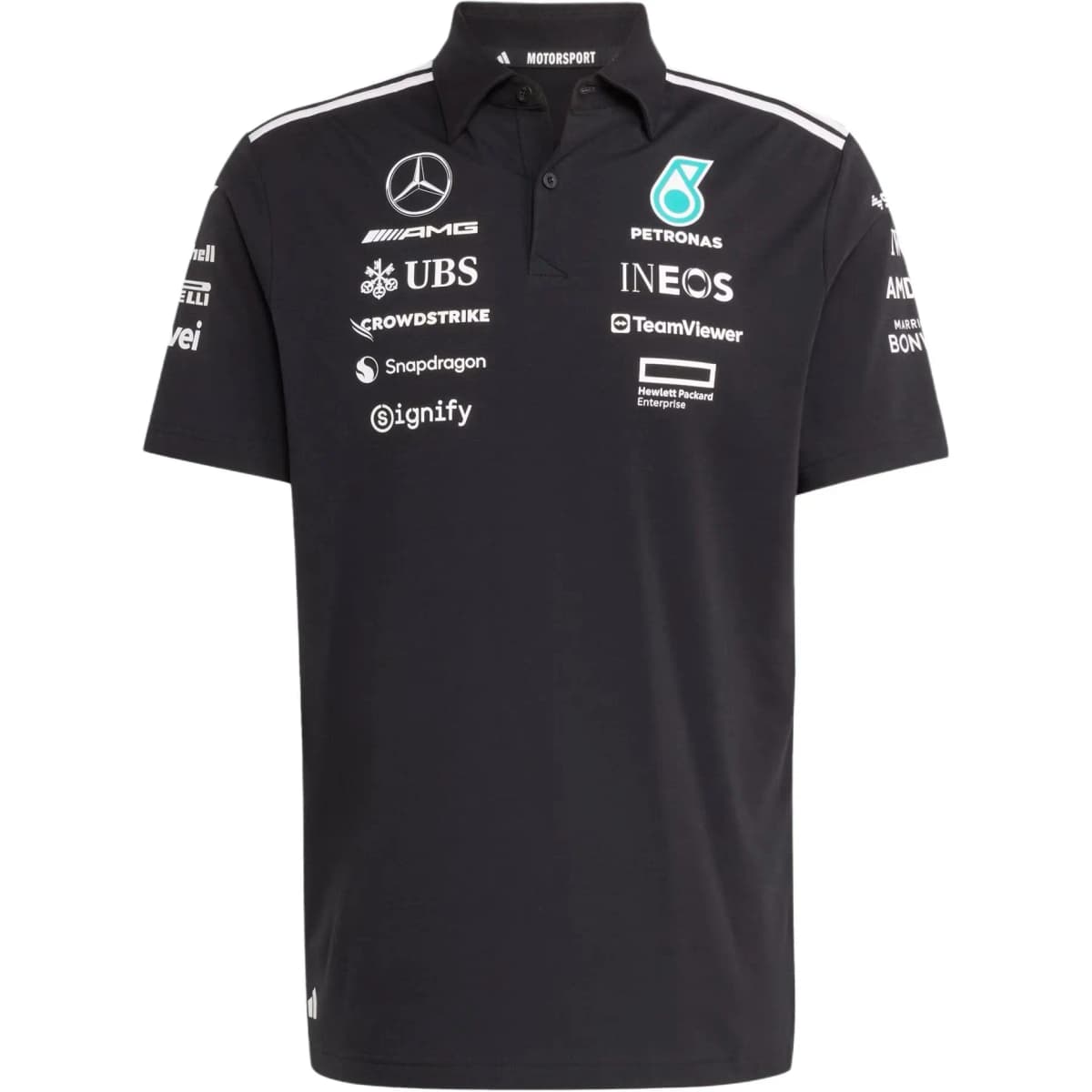 adidas x MERCEDES-AMG PETRONAS F1 Collaboration TEAM SS25 Brand Logo Letter Stripe Fashion Short Sleeve Polo Shirt Men's Black/White